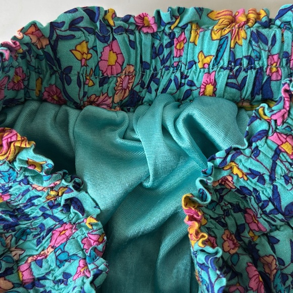 MEROKEETY skirt size S blue pink yellow long tiered cottagecore floral - Picture 4 of 6